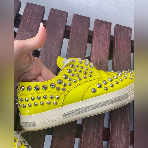 Prada studded neon yellow sneakers sz 37 - Picture 8 of 11